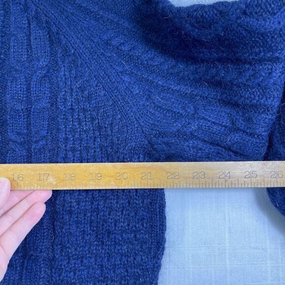 Demylee x J. Crew Navy Blue Wool Balloon Sleeve Chunky Knit Sweater Size Medium - Picture 6 of 7